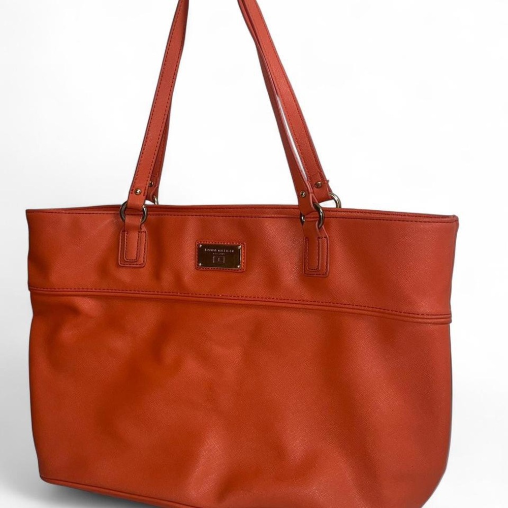2013 TOMMY HILFIGER Bright Orange Shoulder Tote Bag Gold Hardware